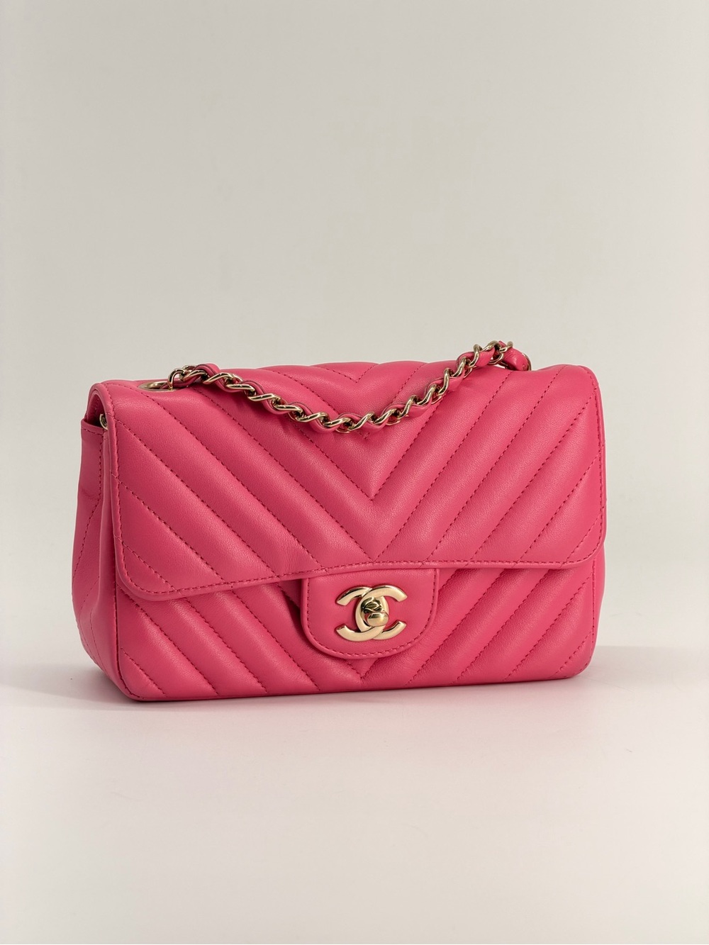 Chanel Small Chevron Pink Quilted Single Flap S Bag
